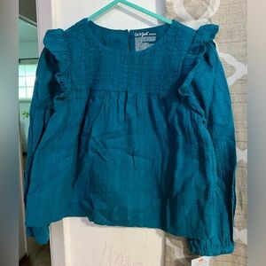 GIRLS CAT & JACK LINEN RUFFLE LONG SLEEVE BLOUSE SIZE XS 4/5